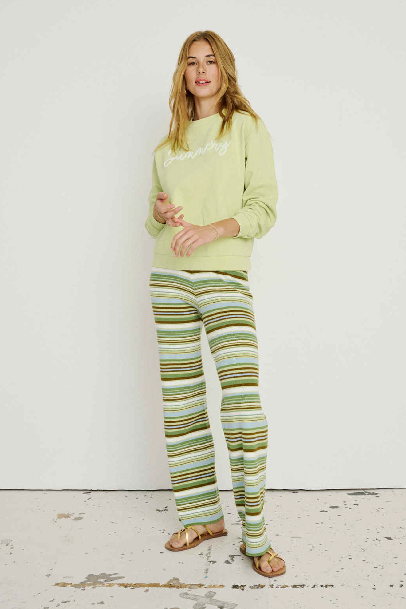 SUMMERY Copenhagen Noelle Pants Multi stripe Pants 508 Multi stripe/Opaline Green
